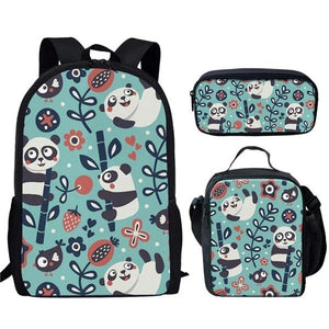 Pack Rentrée Panda (Sac à dos, Trousse, Sacoche) <br> Dessins Fleuris - Royaume Panda